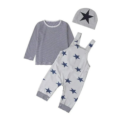Newborn Baby Boy Clothes Long Sleeve Tops + Suspender Pants + Hat