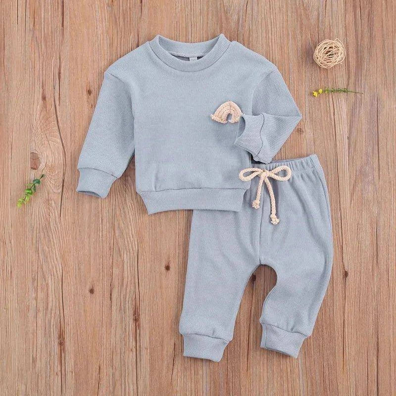 Toddler Baby Clothes Set - Soft Cotton Rainbow Embroidery Top and Pants - Home Kartz