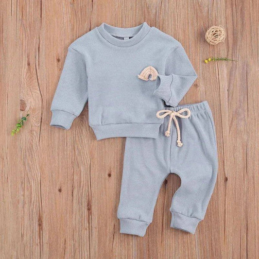 Toddler Baby Clothes Set - Soft Cotton Rainbow Embroidery Top and Pants - Home Kartz