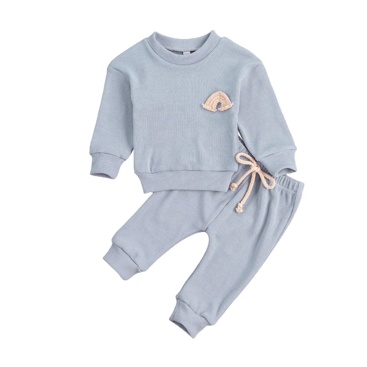 Toddler Baby Clothes Set - Soft Cotton Rainbow Embroidery Top and Pants - Home Kartz