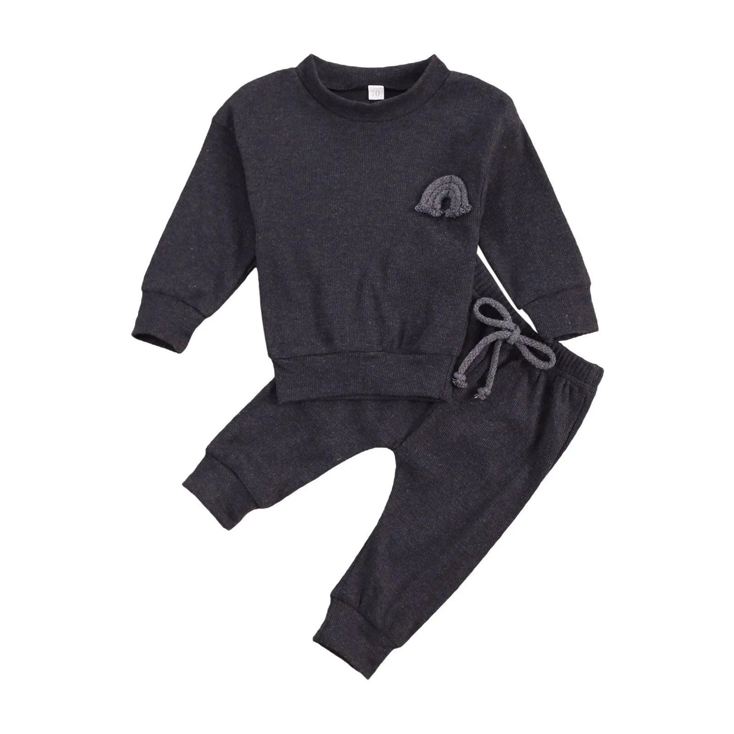 Toddler Baby Clothes Set - Soft Cotton Rainbow Embroidery Top and Pants - Home Kartz