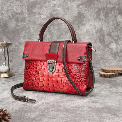 Timeless Artistry: Own a Piece of History with Our Vintage Handcrafted Crocodile Print Leather Bag