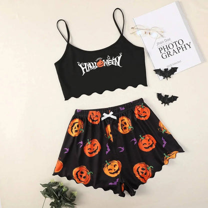 Women’s Halloween Two-Piece Pajama Set – Cozy Polyester Sleepwear - Home Kartz