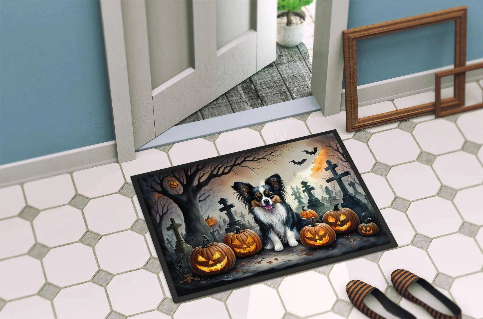 Halloween Papillon Dog Doormat – Durable, Slip-Resistant, Indoor/Outdoor Decor - Home Kartz