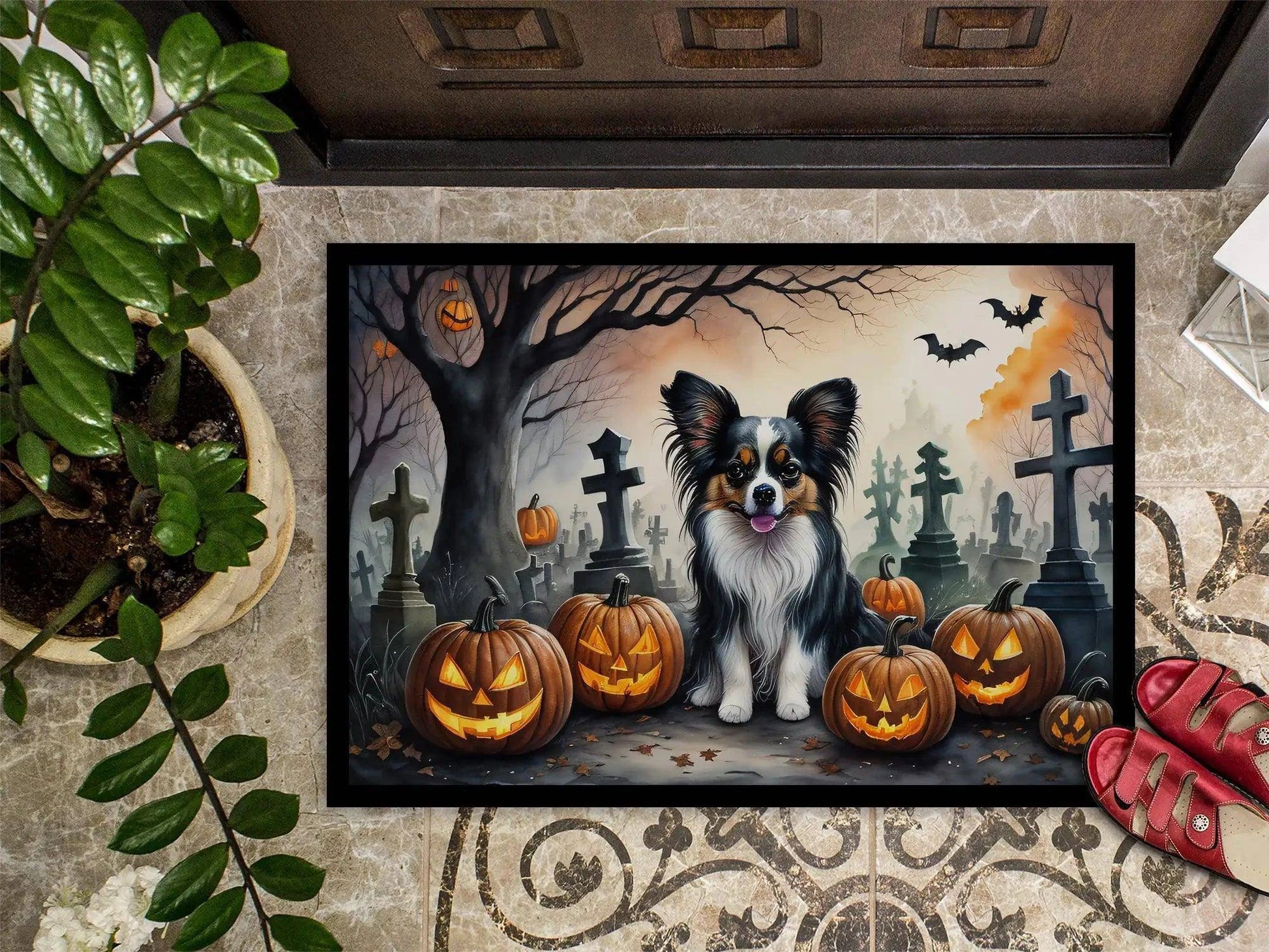 Halloween Papillon Dog Doormat – Durable, Slip-Resistant, Indoor/Outdoor Decor - Home Kartz
