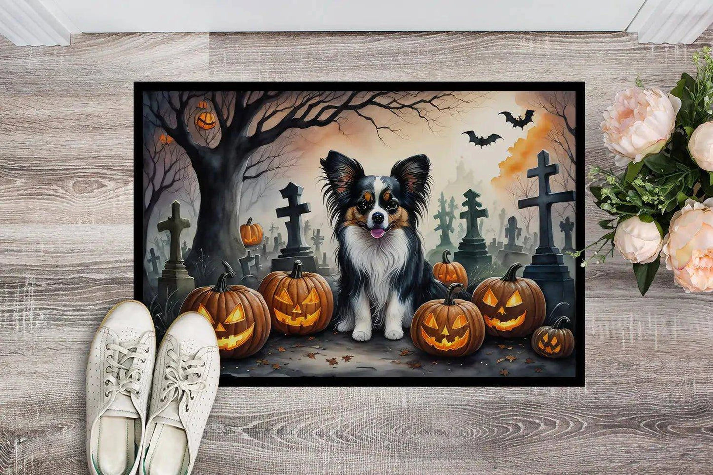 Halloween Papillon Dog Doormat – Durable, Slip-Resistant, Indoor/Outdoor Decor - Home Kartz