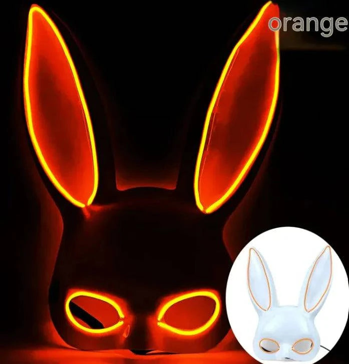 LED Bunny Mask with Long Ears - Neon Glow Mask for Halloween - Home Kartz