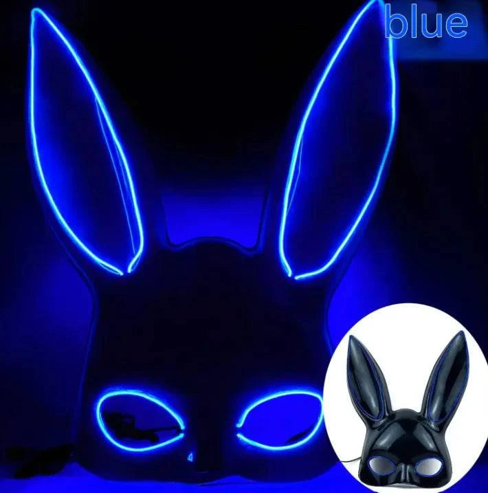 LED Bunny Mask with Long Ears - Neon Glow Mask for Halloween - Home Kartz
