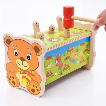 Knock, Learn & Laugh: Wooden Hammer Whack-a-Mole Toy! 🔨🐭