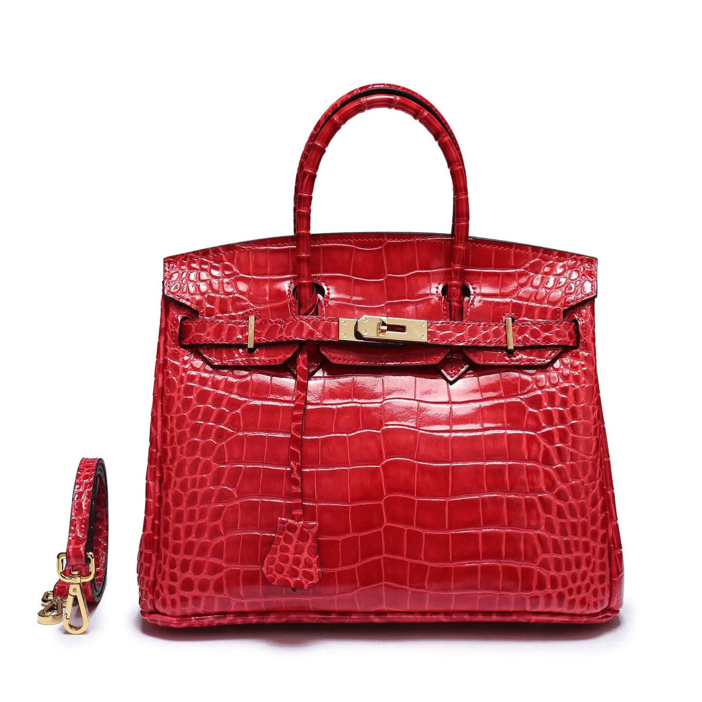 Timeless Elegance, Everyday Practicality: Your Genuine Leather Crocodile Pattern Shoulder Tote Bag