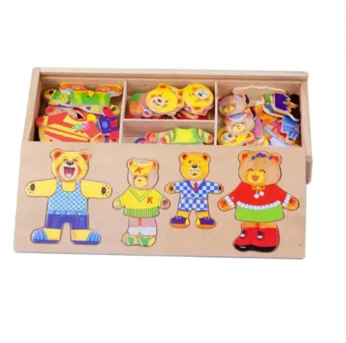 Wooden four rabbits changing clothes and dressing Puzzle for kids - Home Kartz