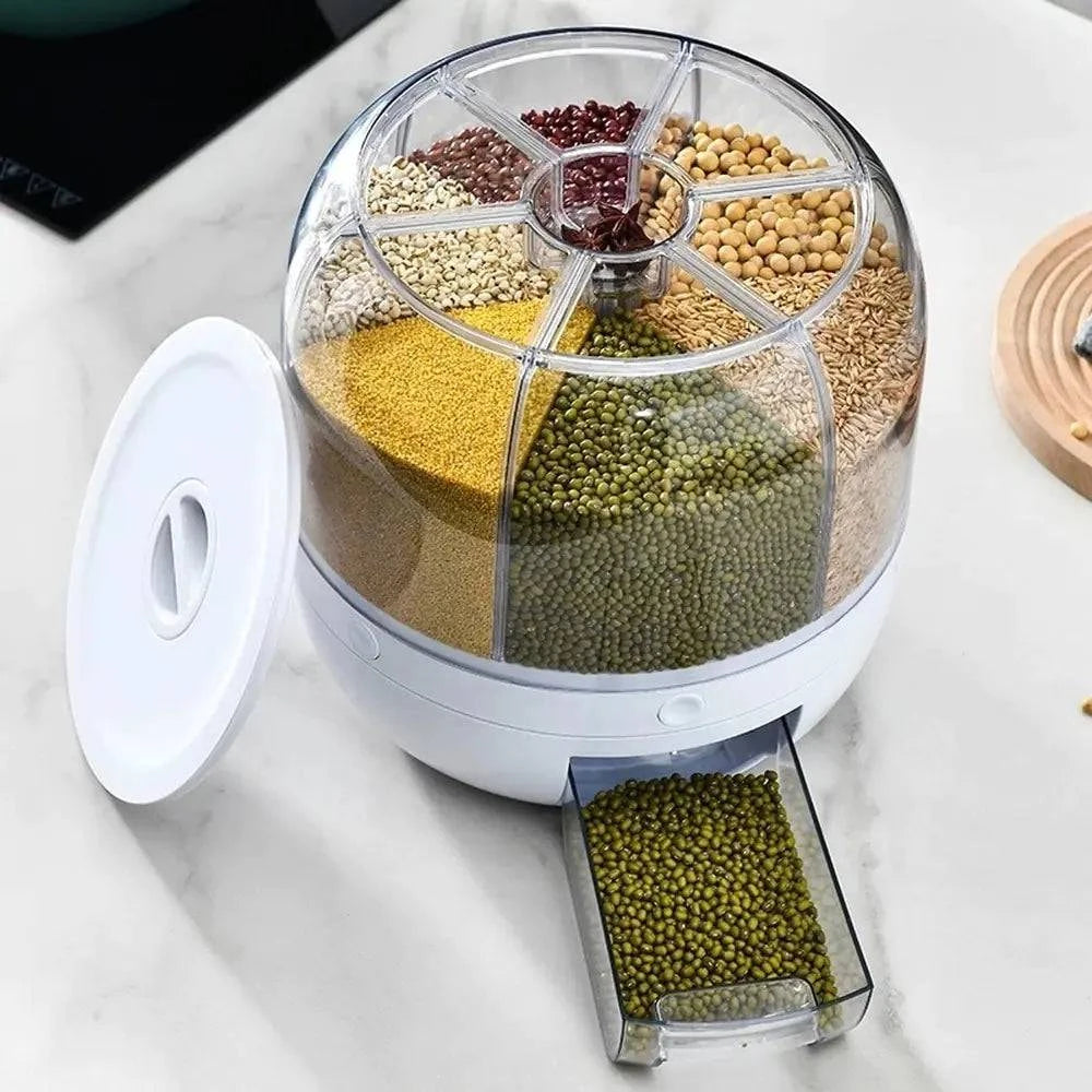 360° Rotating Grains Storage Box – Innovative Dry Food Dispenser for Effortless Kitchen Organization - Home Kartz