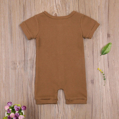 Solid Color Short Sleeve Round Neck Button Baby Playsuit - Ultimate Comfort and Style - Home Kartz