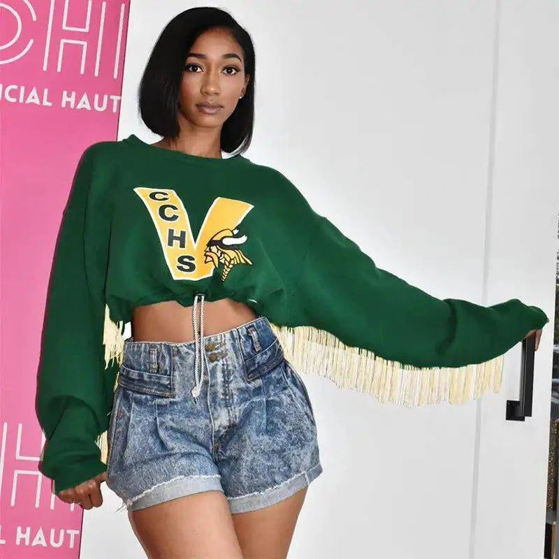 Stay Cozy and Stylish with Our Fringe Varsity Vibe Sweatshirt – On-Trend Casual Wear - Home Kartz