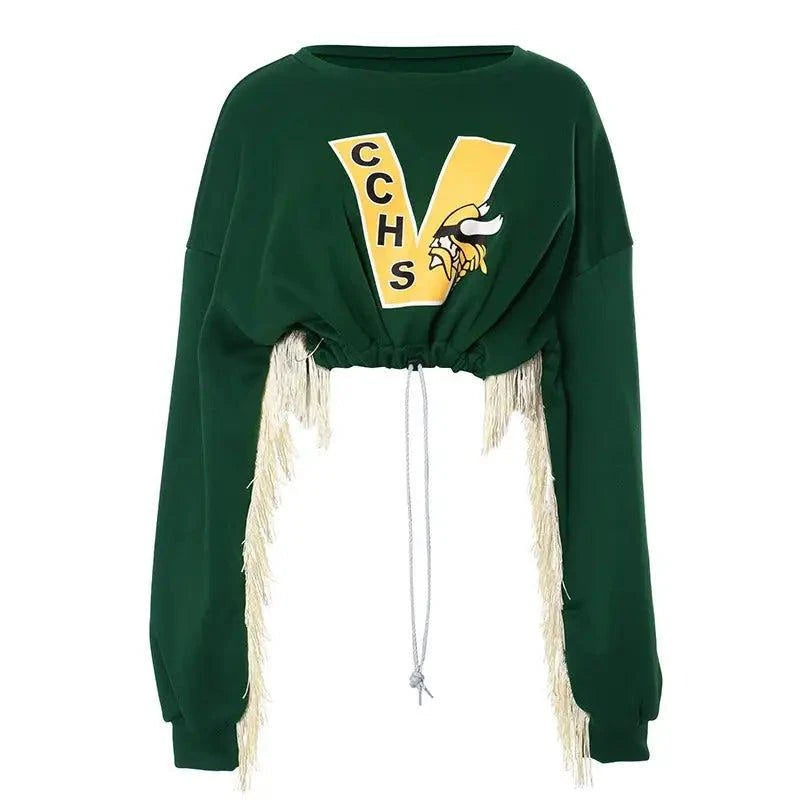 Stay Cozy and Stylish with Our Fringe Varsity Vibe Sweatshirt – On-Trend Casual Wear - Home Kartz