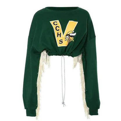 Stay Cozy and Stylish with Our Fringe Varsity Vibe Sweatshirt – On-Trend Casual Wear - Home Kartz
