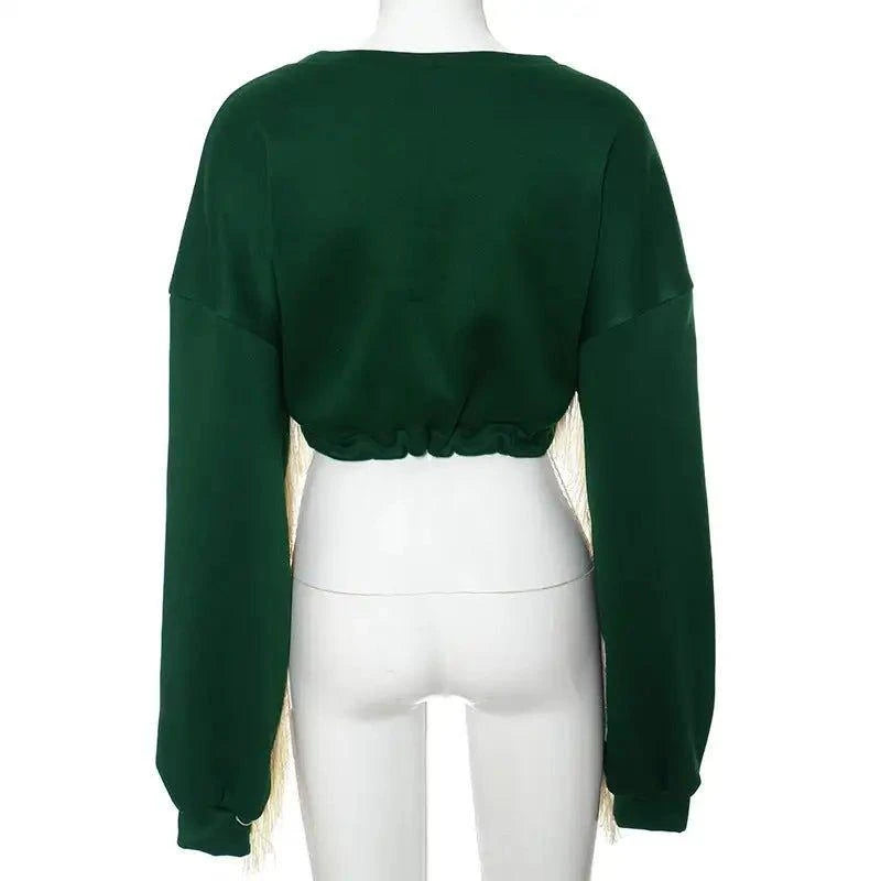 Stay Cozy and Stylish with Our Fringe Varsity Vibe Sweatshirt – On-Trend Casual Wear - Home Kartz