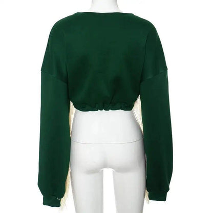 Stay Cozy and Stylish with Our Fringe Varsity Vibe Sweatshirt – On-Trend Casual Wear - Home Kartz
