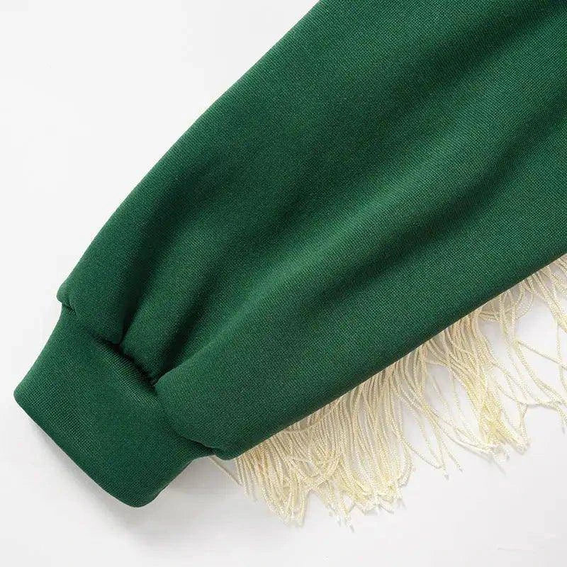 Stay Cozy and Stylish with Our Fringe Varsity Vibe Sweatshirt – On-Trend Casual Wear - Home Kartz