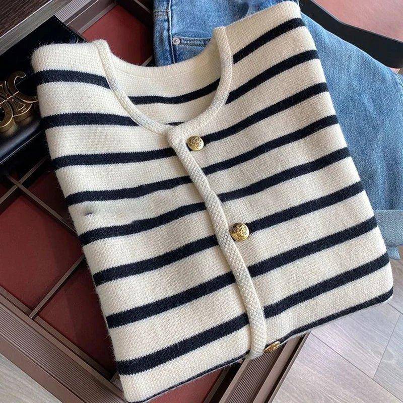 Stay Cozy and Stylish with Our Striped Knitted Sweater Cardigan - Home Kartz