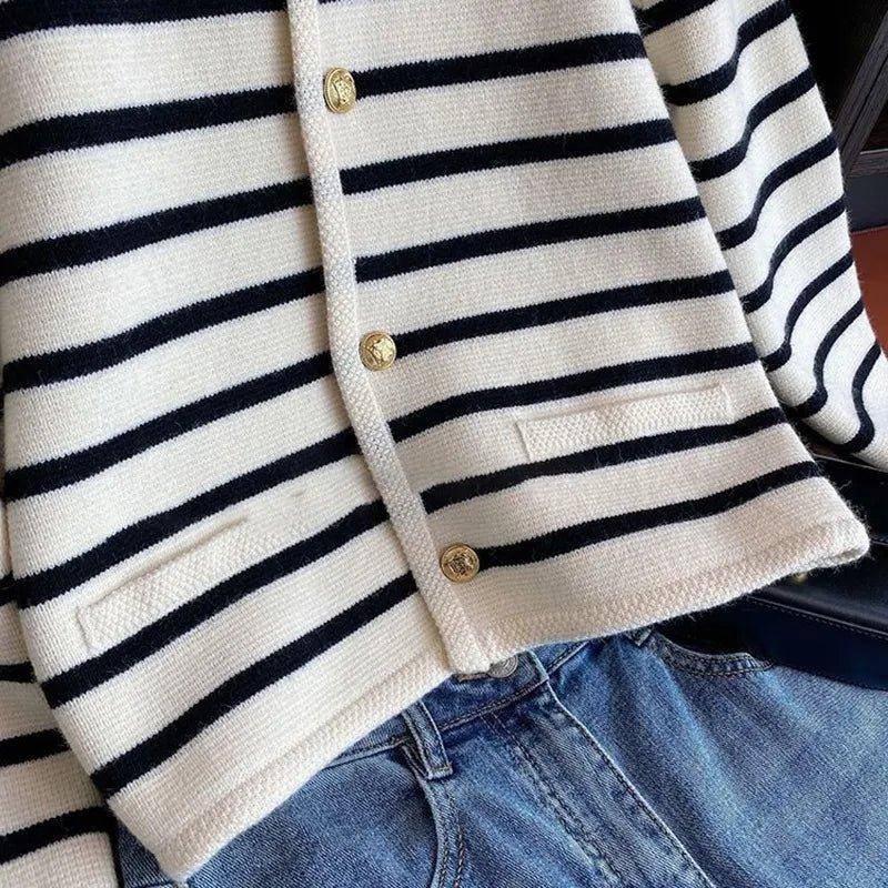 Stay Cozy and Stylish with Our Striped Knitted Sweater Cardigan - Home Kartz