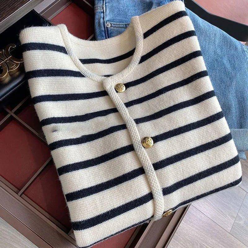 Stay Cozy and Stylish with Our Striped Knitted Sweater Cardigan - Home Kartz