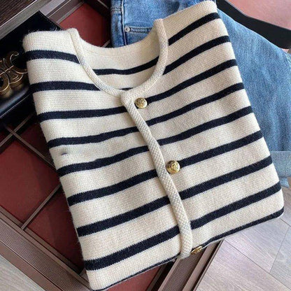 Stay Cozy and Stylish with Our Striped Knitted Sweater Cardigan - Home Kartz