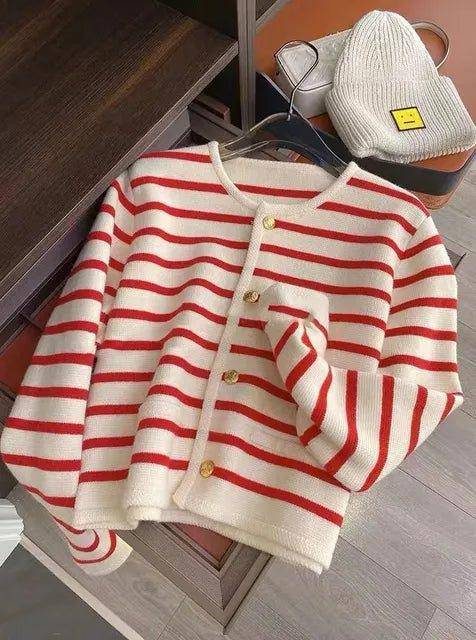 Stay Cozy and Stylish with Our Striped Knitted Sweater Cardigan - Home Kartz