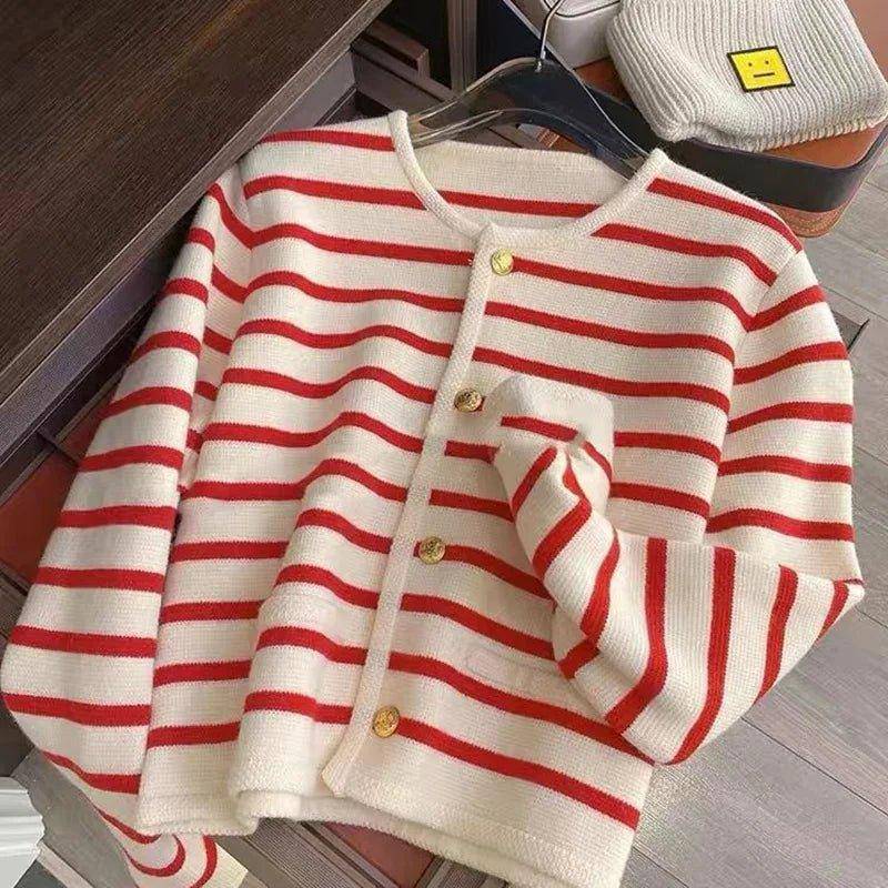 Stay Cozy and Stylish with Our Striped Knitted Sweater Cardigan - Home Kartz