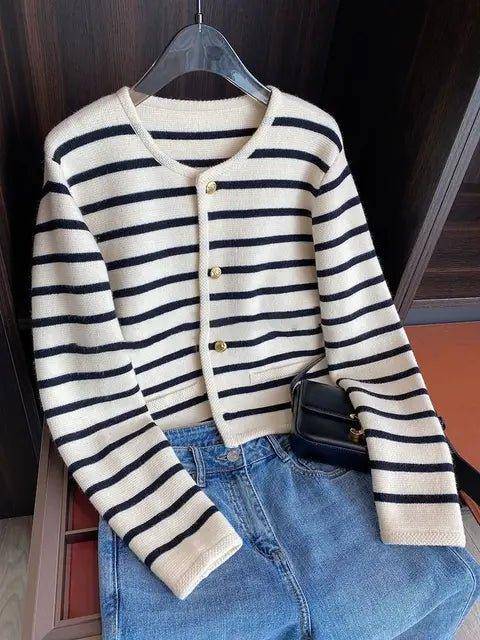 Stay Cozy and Stylish with Our Striped Knitted Sweater Cardigan - Home Kartz