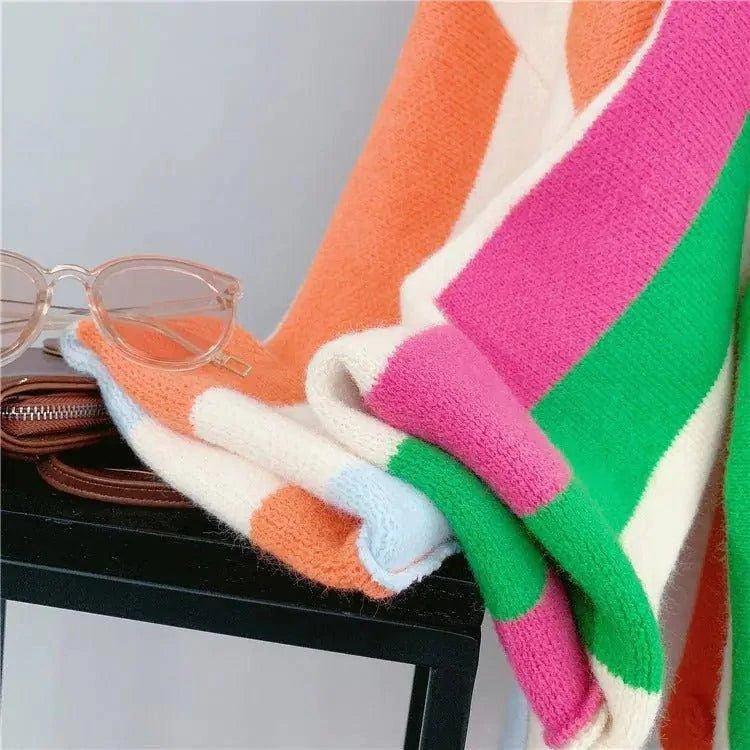 Striped Loose Knitted Cardigan | Cozy and Stylish Women’s Outerwear - Home Kartz