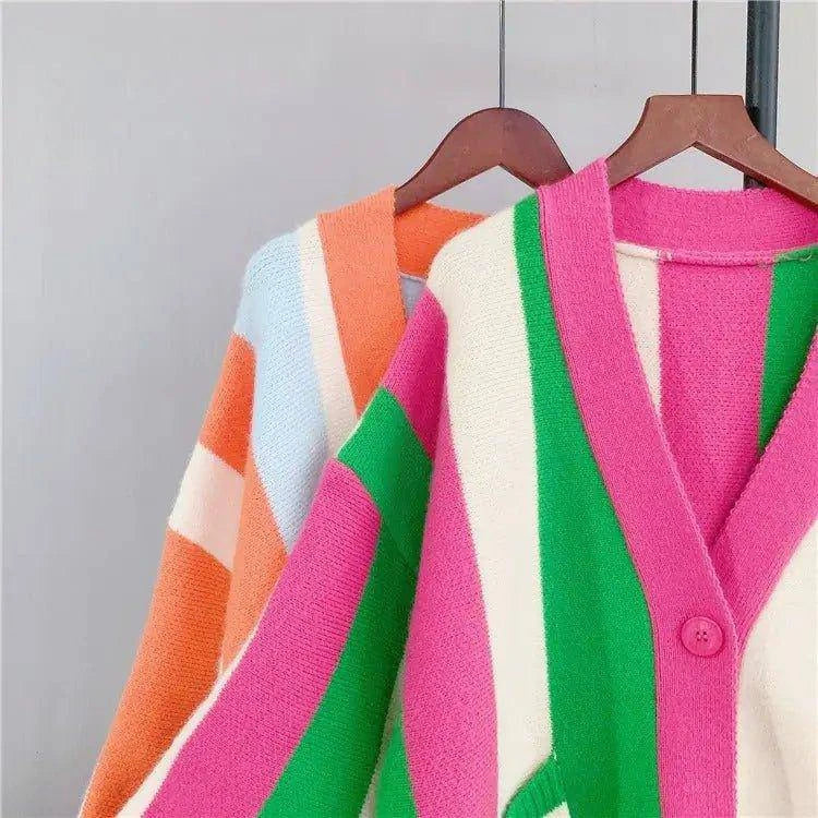 Striped Loose Knitted Cardigan | Cozy and Stylish Women’s Outerwear - Home Kartz