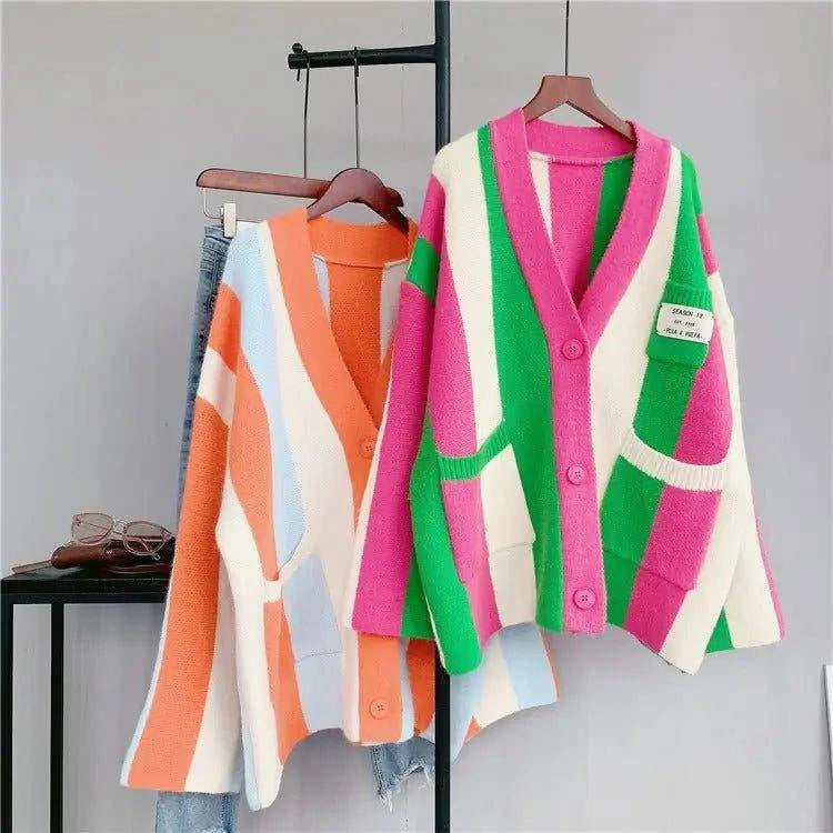 Striped Loose Knitted Cardigan | Cozy and Stylish Women’s Outerwear - Home Kartz