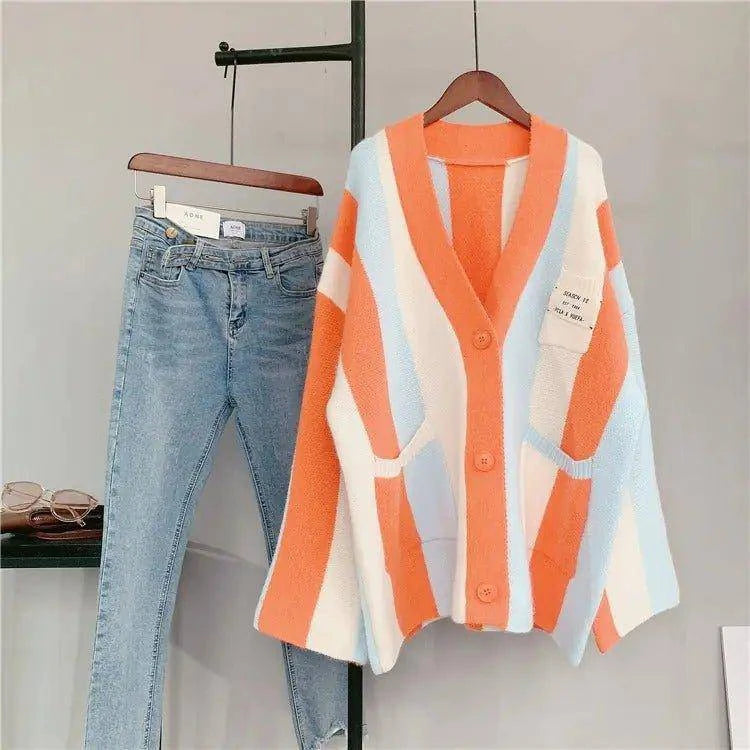 Striped Loose Knitted Cardigan | Cozy and Stylish Women’s Outerwear - Home Kartz