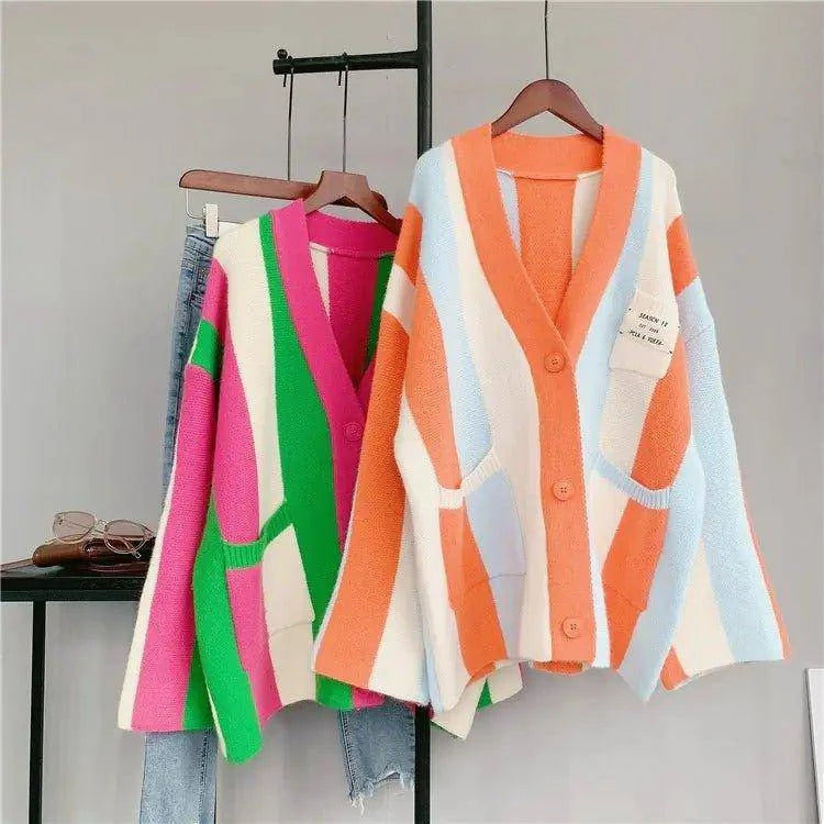 Striped Loose Knitted Cardigan | Cozy and Stylish Women’s Outerwear - Home Kartz