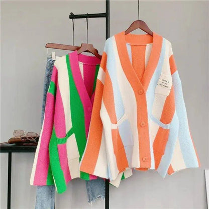 Striped Loose Knitted Cardigan | Cozy and Stylish Women’s Outerwear - Home Kartz
