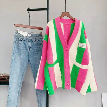 Striped Loose Knitted Cardigan | Cozy and Stylish Women’s Outerwear - Home Kartz