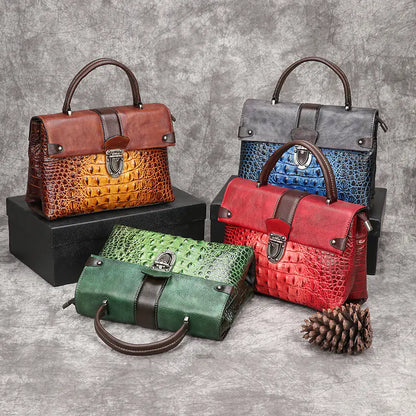 Timeless Artistry: Own a Piece of History with Our Vintage Handcrafted Crocodile Print Leather Bag
