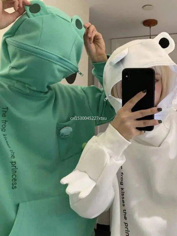 Unisex Frog Zipper Hoodie | Whimsical Oversized Spring Hoodie with Soft Fleece Lining - Home Kartz