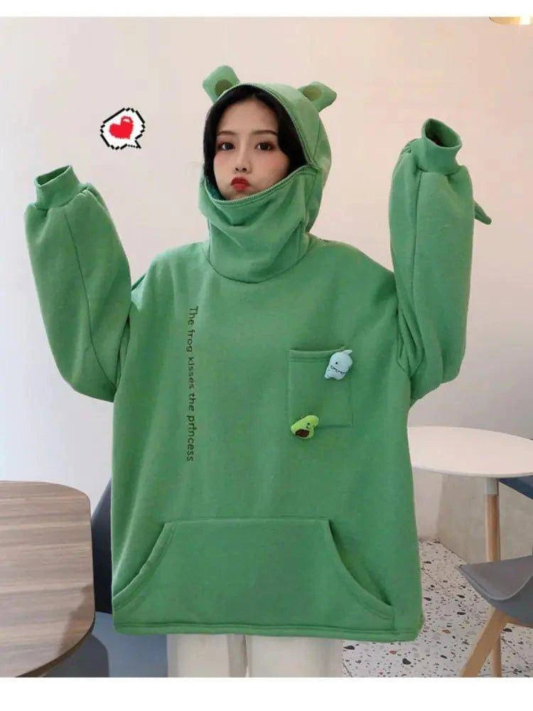 Unisex Frog Zipper Hoodie | Whimsical Oversized Spring Hoodie with Soft Fleece Lining - Home Kartz