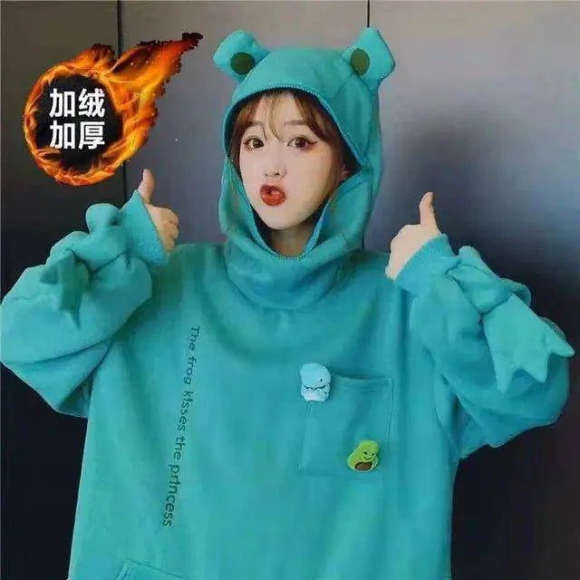 Unisex Frog Zipper Hoodie | Whimsical Oversized Spring Hoodie with Soft Fleece Lining - Home Kartz