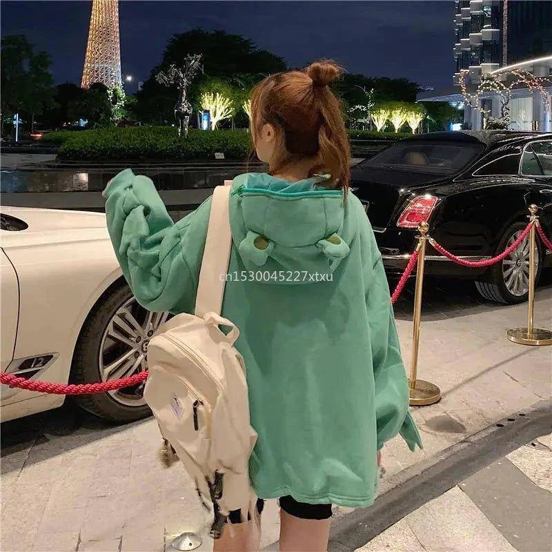 Unisex Frog Zipper Hoodie | Whimsical Oversized Spring Hoodie with Soft Fleece Lining - Home Kartz