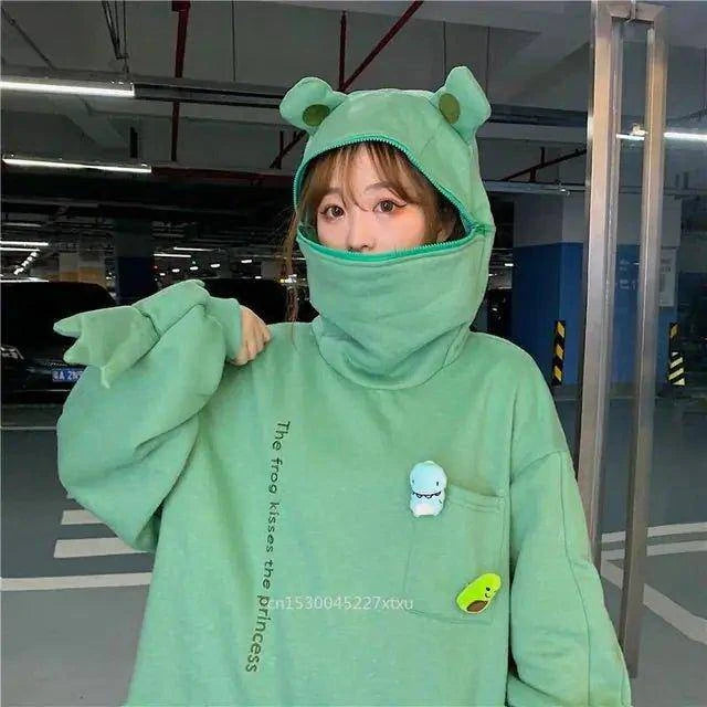 Unisex Frog Zipper Hoodie | Whimsical Oversized Spring Hoodie with Soft Fleece Lining - Home Kartz