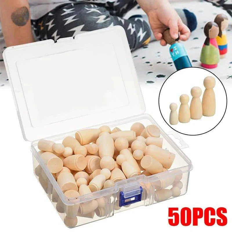 Bring Your Imagination to Life with Our 50-Piece Unpainted Wooden Peg Dolls Set – Perfect for Crafts and Decor - Home Kartz