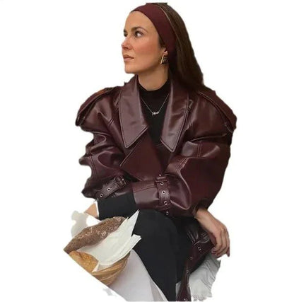Urban Chic Adjustable Leather Jacket - Elegant Wine Red, Slim Fit for All Seasons - Home Kartz