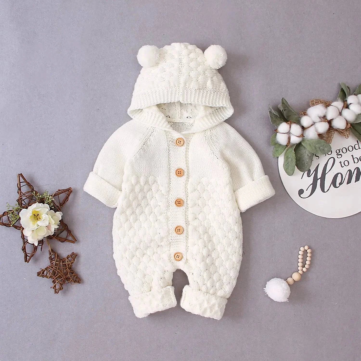 Embrace Cozy Chic: The Ultimate Ear Knit Romper with Hoodie for Your Little One 🌟👶 - Home Kartz