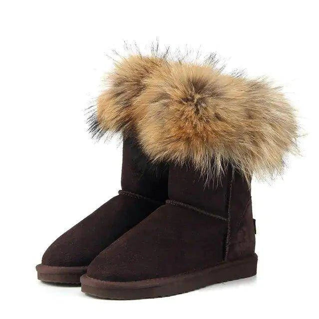 Step into Winter Elegance with Women's Fox Fur Snow Boots - Home Kartz