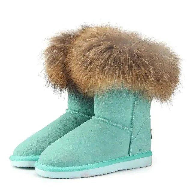 Step into Winter Elegance with Women's Fox Fur Snow Boots - Home Kartz