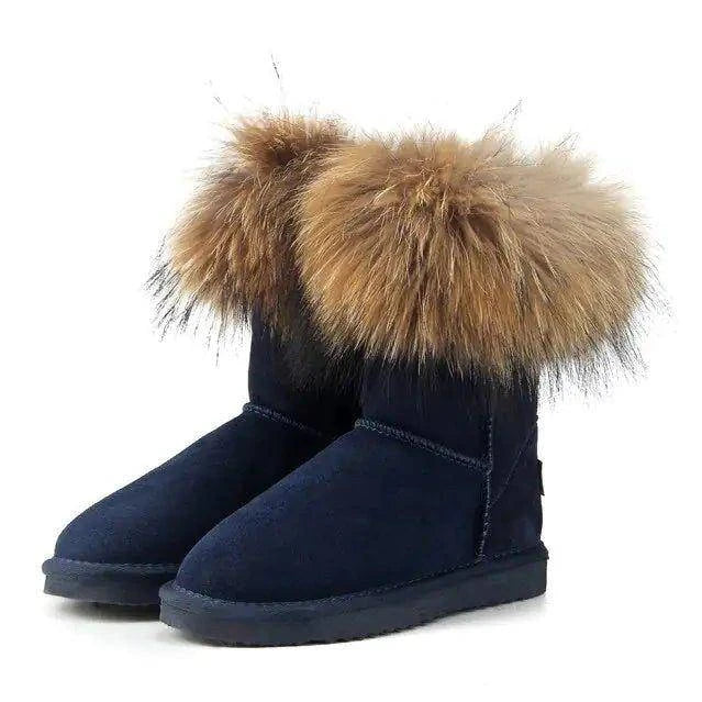 Step into Winter Elegance with Women's Fox Fur Snow Boots - Home Kartz