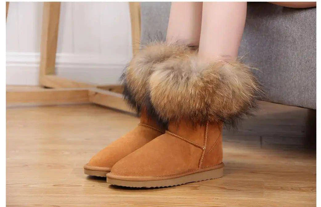 Step into Winter Elegance with Women's Fox Fur Snow Boots - Home Kartz